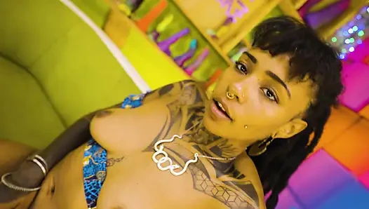 Dark Skin Tattooed Girl Solo Toy Masturbation