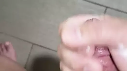 Lotion jerk off in the bathroom