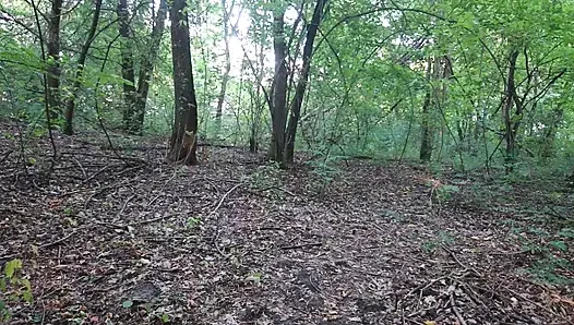 Naked Guy Masturbates in the Forest, Cums and Then Pisses
