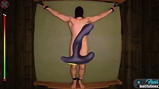 Restrained intense multiple P-spot orgasms with prostate milking toy