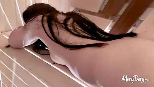 Persuaded to cum on a married neighbor in the steam room