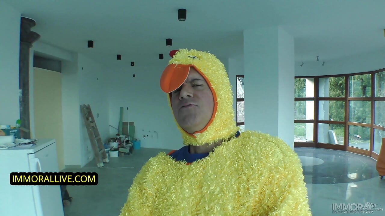 Evil Easter bunny gives natural busty teen anal creampie!