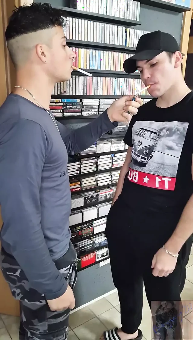 Gay Boyfriends Smoking and Stroking Their Big Dicks