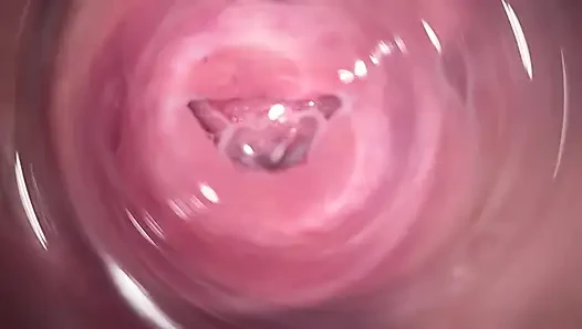 Camera deep inside Mia's tiny creamy vagina