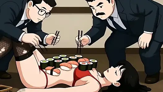 Gadis sushi: pria kaya lagi asik jilat tubuh bahenol pelacur ini sebelum ngentot memeknya habis-habisan