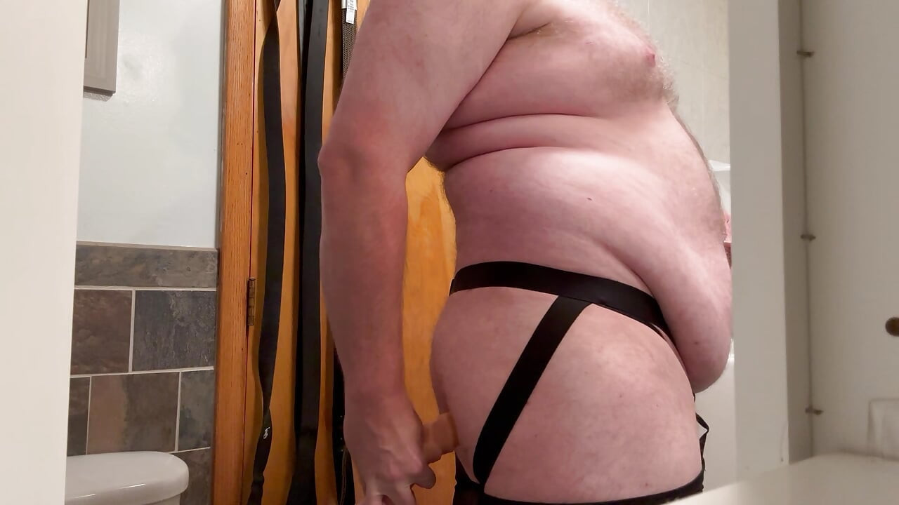 Fat and Hairy Chub takes 10 inch Dildo wearing Sexy Underwear