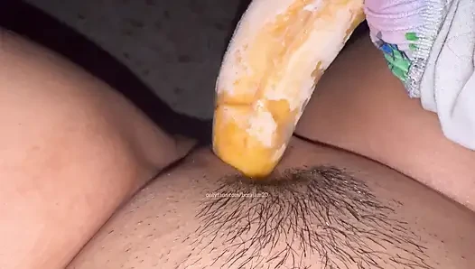 Trying for the first time young girl with cucumber