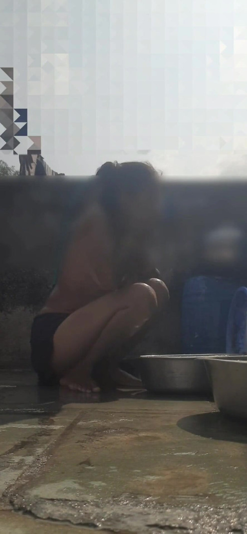 Brother-in-law saw sister-in-law? bathing in desi open bathroom | Clip 1