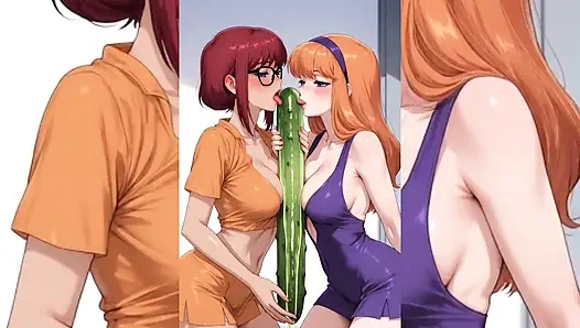 AI Toon лесбиянки супер шлюшки - поцелуи с поцелуями языка, групповой софткор