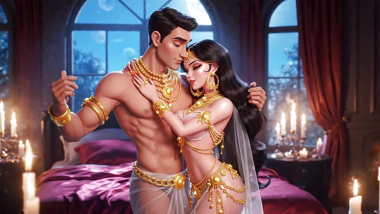Lyxiga tecknade älskare intimt sovrum romantik samlingsvideo - GuldPrydnad sensuell animerad passion