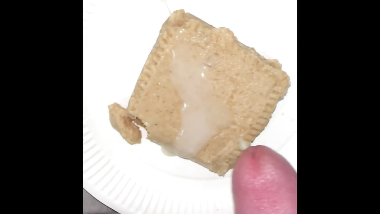Jerk off with a mannequin's hands and cum on dessert