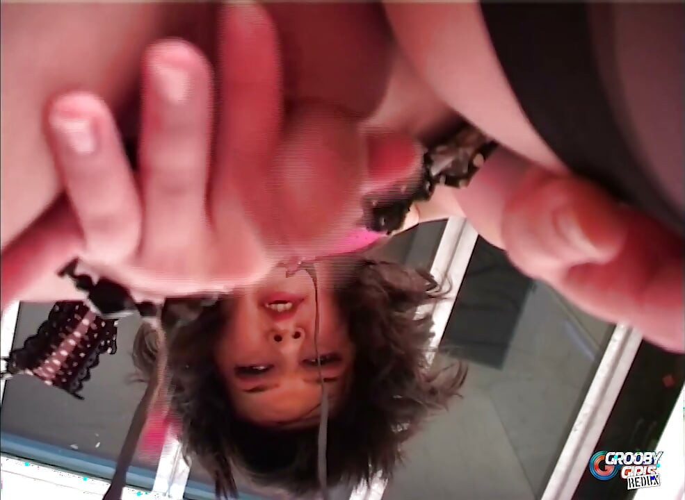 GROOBYGIRLS Solo Brunette Trans Woman in Pink Lingerie Fucks Herself with Purple Dildo