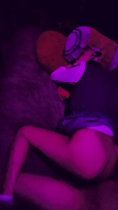 My stepsister wears a short skirt without panties I lift her up and fuck her on all fours while she moans