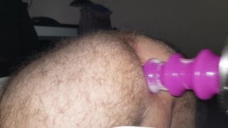 Fucking my ass deep with a ribbed dildo on my machine