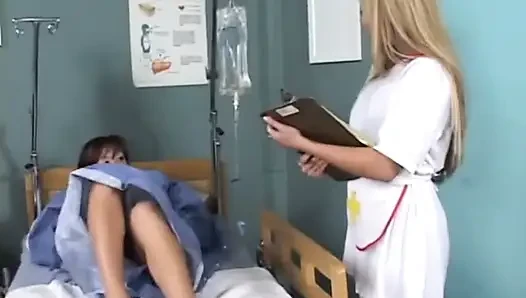 Beautiful asian lesbians pussy licking dildo playing in the hospital