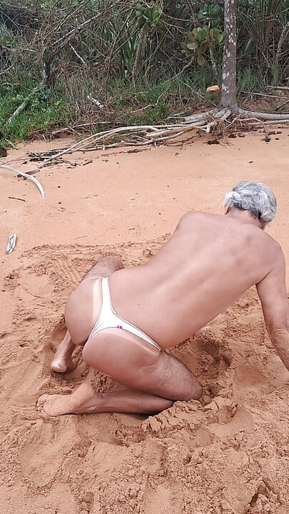 Ladysilva crossdress in panties on the beach showing off her big hot junda