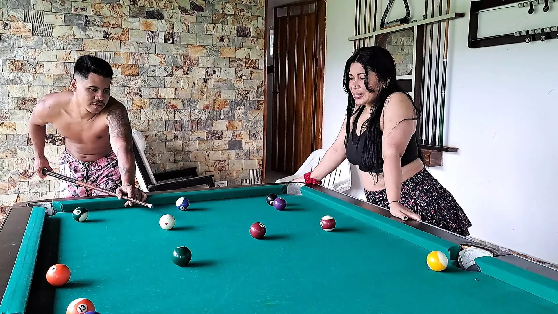 I beat my mother-in-law playing pool and she rewards me with a delicious blowjob