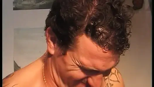 Tempting blonde German doll gets sprayed with jizz after DP threesome