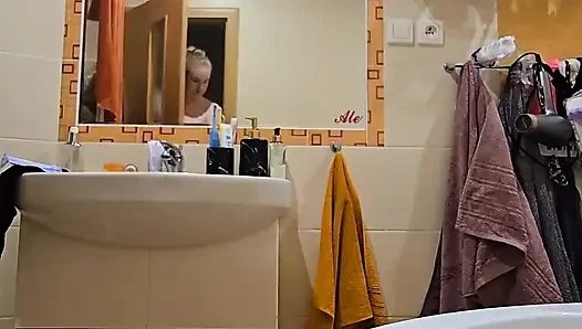 Cute BBW Wife with Big Soft Natural Tits and Big Ass Takes a Shower