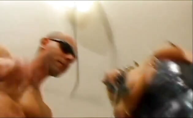 Dude uses his sex slave girl dressed in leather for his pleasure