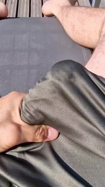 Stunning moment from "Sunbathing with hard cock. I think my neighbor is watching me"