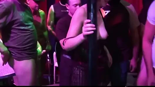 Busty Brunette in Wild Club Gangbang with Multiple Guys