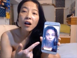 Geeignete starke chinesische Frau degradiert Gesichtsbild von schwarzem Dieb-a