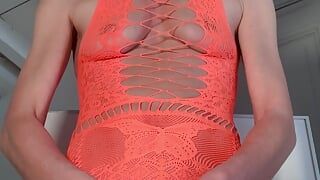 Masturbation in orange dress