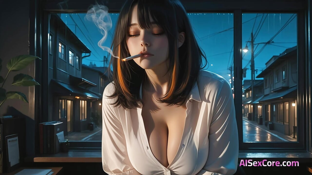Cigarro da meia-noite queima enquanto sexo apaixonado aquece sua noite solitária (IA Porn)