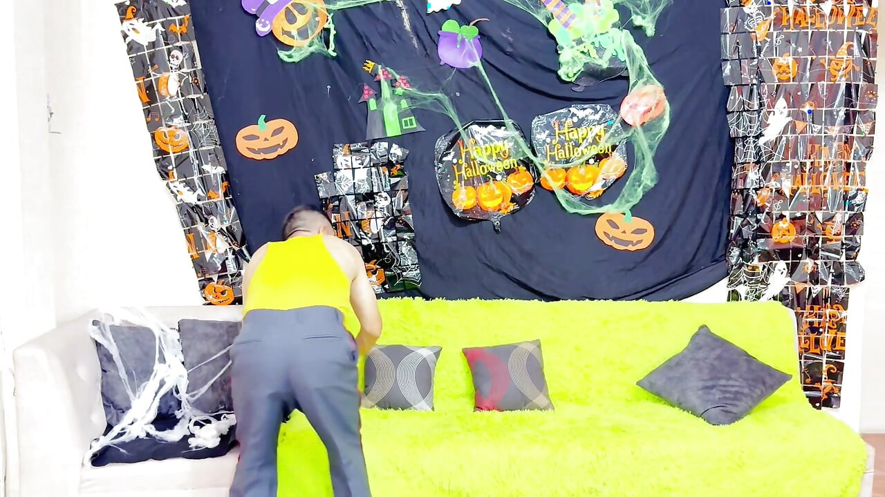 The beautiful stepdaughter celebrates Halloween by fucking her stepfather