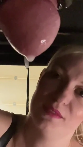Spectacular moment from "Close up ruined multiple times into a glass on milking table"