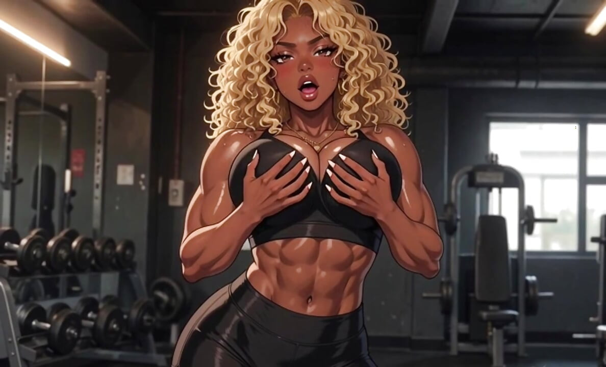 Animated Fit Ebony Gym Muscle Girl Dirty Talk strip