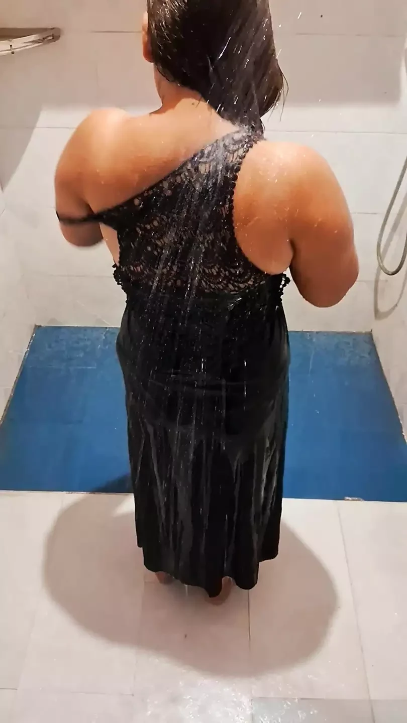 Nude girl enjoying bathroom shower