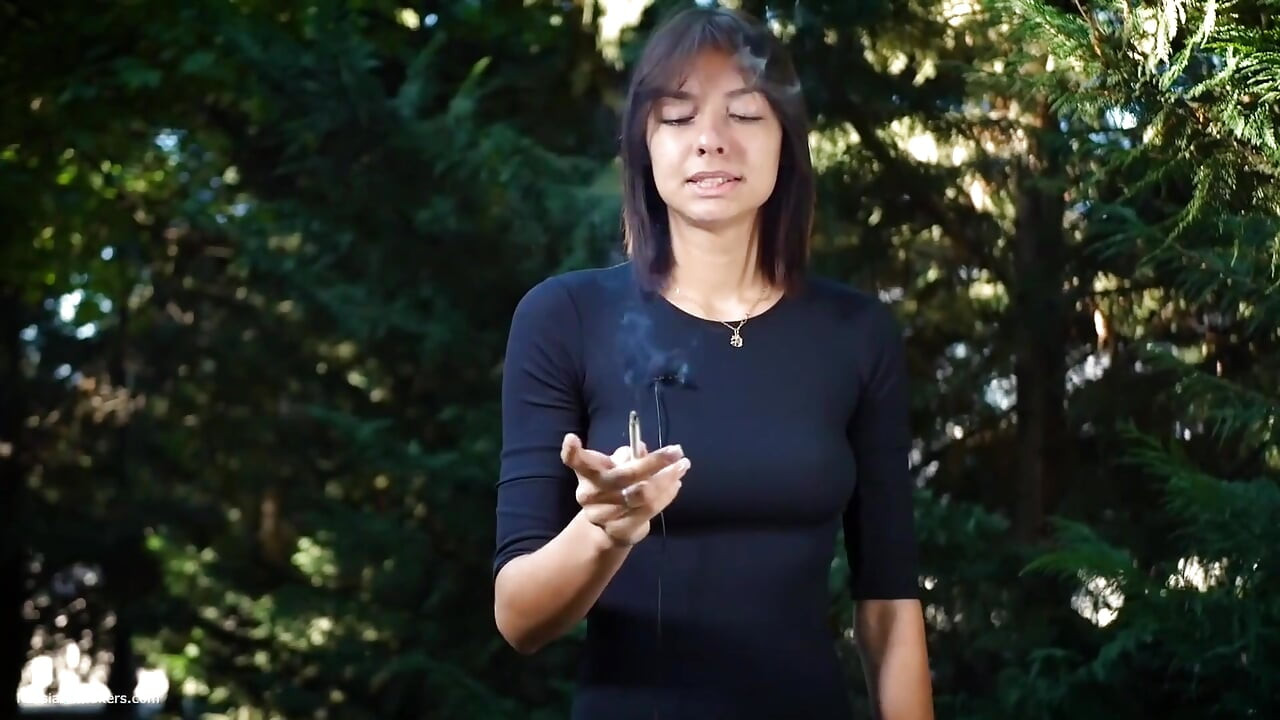 Sweet Russian Beauty Smoking Cigarette in Nature