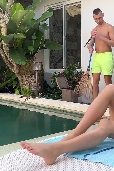 Passionate Housewife Seduced the Pool Cleaner While Her Husband Was Not at Home