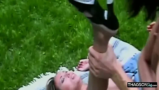 Muscular Stud Pounds Blonde Babe in Outdoor Hardcore Fuckfest