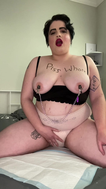 Stunning moment from "Big Titty BBW Goth GF, First Gushing, Piss Diaper Wetting Humiliation and Masturbation"