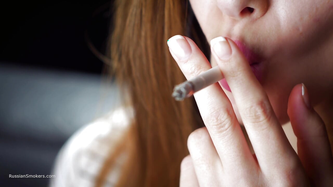 Soft Russian Beauty Smoking Cigarette Calm Moments
