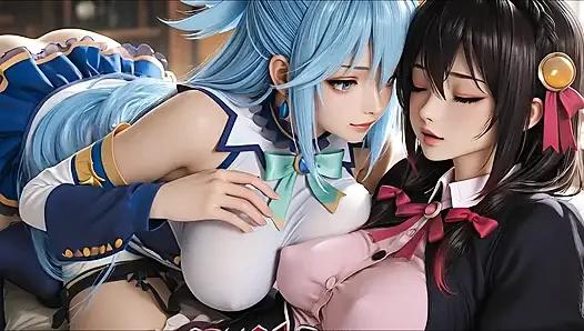 SFW Aqua und yunyun Von konosuba weiche show, berühren und küssen lesben