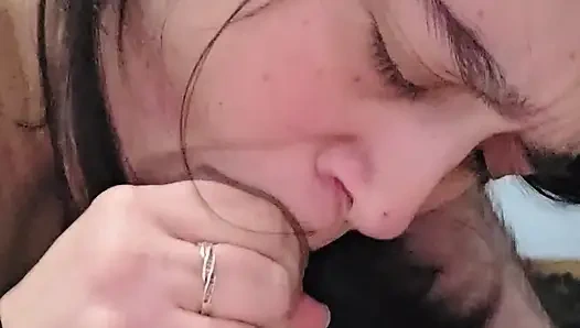 My sister-in-law gives me a blowjob and swallows the milk