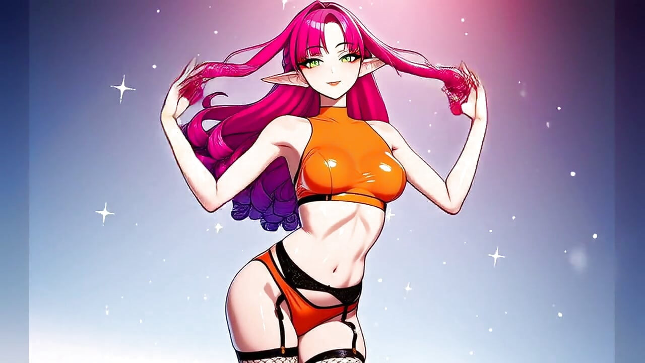 핑크 컬리 엘프 오렌지 비키니 네온 댄스 - Sexy AI Babes