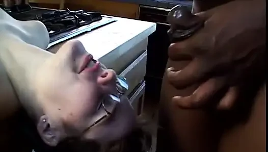 Hot young brunette takes a load on her glasses after getting ass fucked