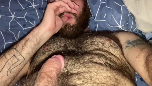 Hairy Guy Busts in his Beard and Mouth