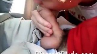 Twink Sucks and Swallows Older in car