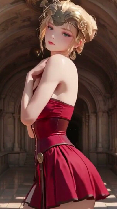 Red Armor Queen! Forbidden Gaze in the Roman Corridor, Skirt Lift Reveal, Hand on Lips Teasing You... | Clip 1