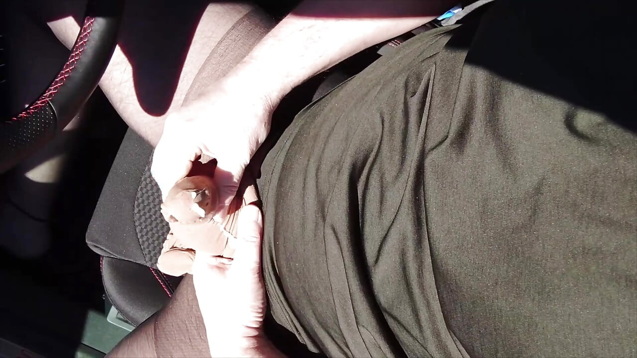 Horny Cumshot with the Door Open in the Car
