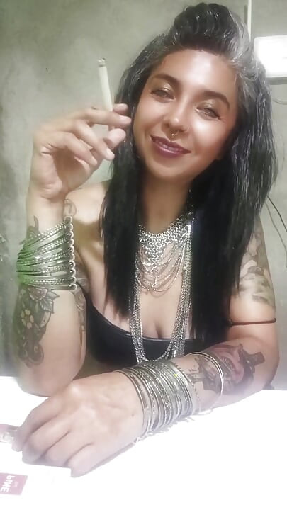 Elegant Topless Smoke Session - Jewelry, Leather & Creamy Finish
