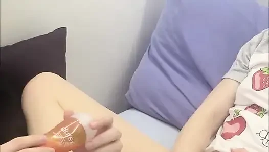 I give my boyfriend a footjob while I masturbate until we cum together