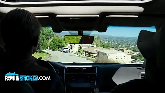 Stepdad and His Girl Pick Up Hitchhiker Avery Wilds for a Roadside Spitroast