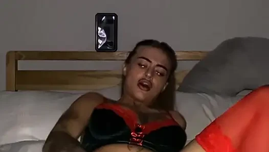 Horny tattooed goth fingers deeper and slower moans softly on cam